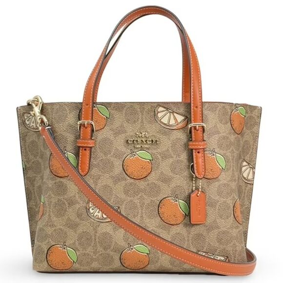 Coach Mollie Satchel Signature Canvas Orange Print Tan Multi NWT Crossbody - Picture 14 of 15